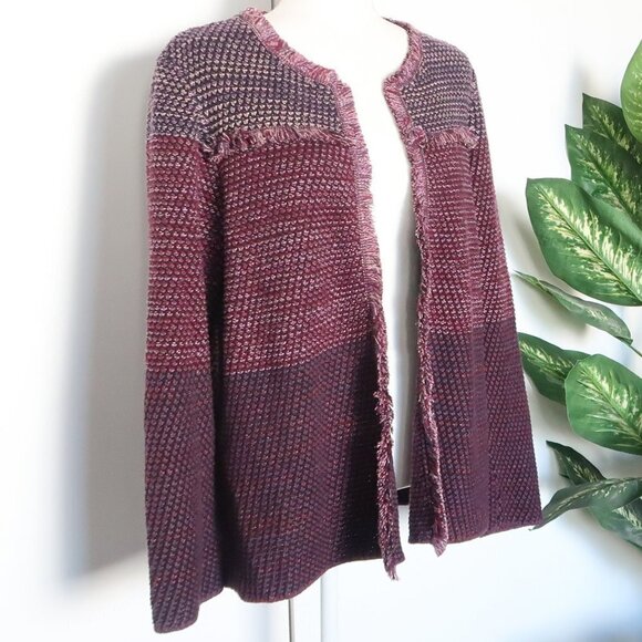 Chico's Knit Purple Marled Fringe Open Front Long Sleeve Cardigan XL - Picture 5 of 16